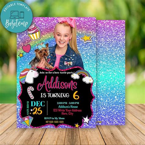 Editable Jojo Siwa Birthday Invitation And Free Thank You Card