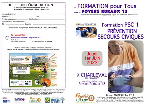 Formation PRÉVENTION SECOURS CIVIQUES 1er Juin 2023 Foyers ruraux 13