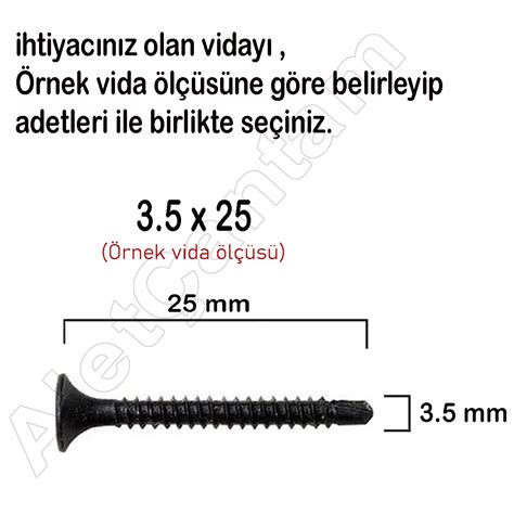 Matkap Uçlu Alçıpan Vidası Siyah Vida 3 5 x 25 MM 100 Adet