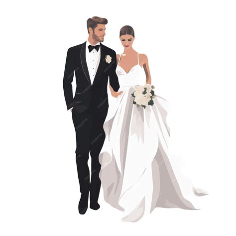 Premium PSD | Bride white wedding dress with groom black suit