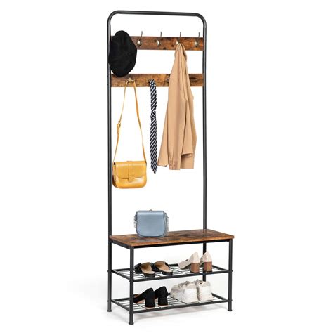 Hoobro Coat Rack Stand Hall Tree Pipe Style Organiser Bench And Shoe