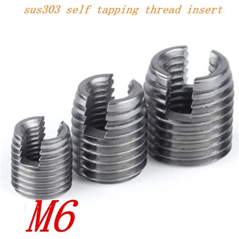 10pcs M6 Threaded Inserts Stainless Steel Sus303 Helical Insert Self Tapping Slotted Screw