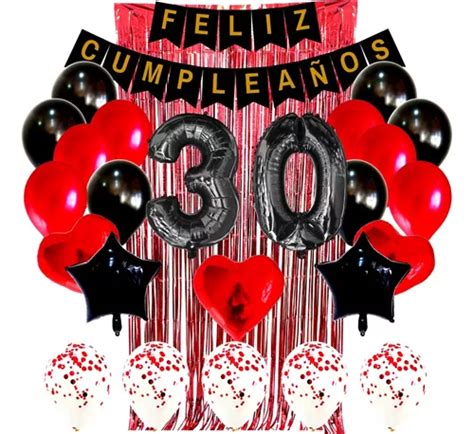 Combo Globos Kit Deco Fiesta Feliz Cumple Rojo Y Negro