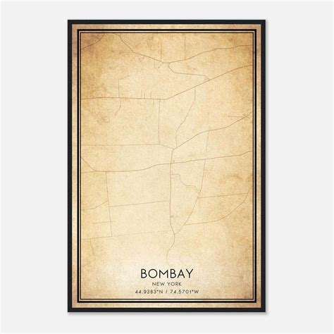 Vintage Bombay New York Map Poster, Bombay NY City Road Wall Art Print