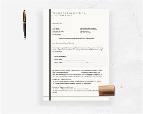 Vehicle Repossession Demand Letter, Vehicle Repossession Request Letter