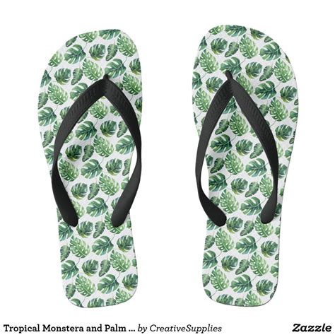 Tropical Monstera And Palm Leaves Flip Flops Flip Flops Toe Ring Sandals Flip Flop Sandals