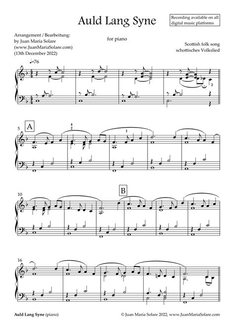 Auld Lang Syne piano solo arr Juan María Solare Sheet Music