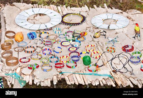 Masai traditional jewelry in village market, Tanzania Stock Photo - Alamy