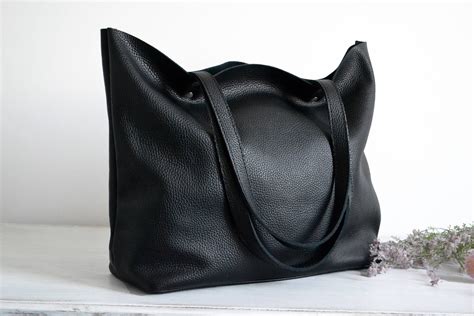 BLACK LEATHER Tote, Large Tote Bag, Black Tote Bag, Leather Laptop Bag ...