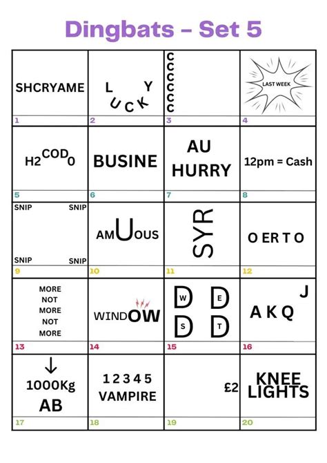 Dingbats Set 5 Trivia Questions And Answers 2024 Word Puzzles Brain