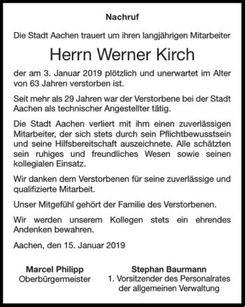 Traueranzeigen Von Werner Kirch Aachen Gedenkt