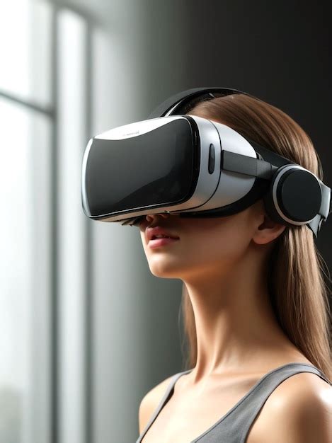 Premium Photo A Woman Wearing Virtual Reality Headset Realistic Image