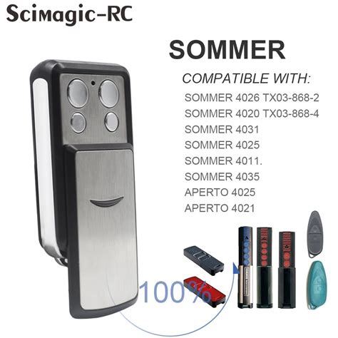 100 Compatível Sommer 4031 Controle Remoto 868mhz Garagem Portão