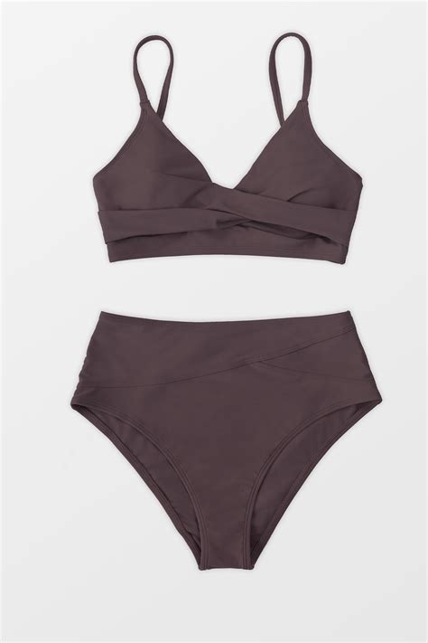 Marsala V Neck Twist Mid Cut Bikini Set