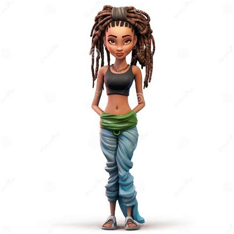 Playful Cartoon Female Figurine With Vibrant Dreadlock Updo Hairstyle