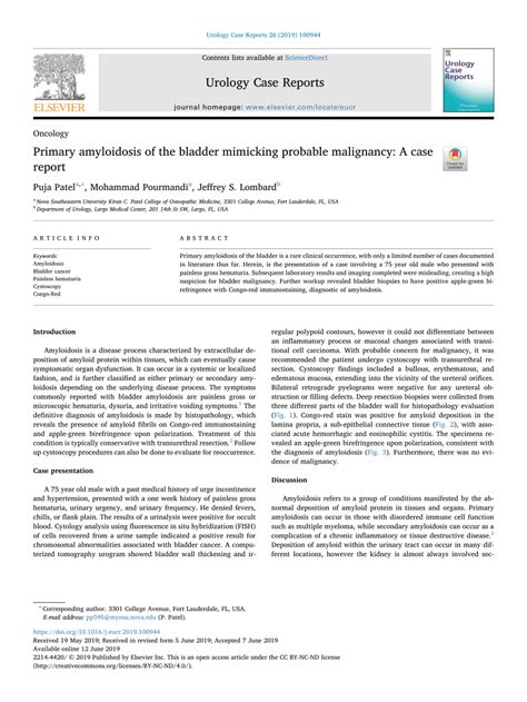 Pdf Primary Amyloidosis Of The Bladder Mimicking Probable Malignancy A Case Report