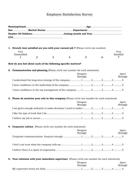 Employee Satisfaction Survey Sample In Word And Pdf Formats