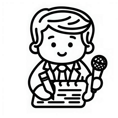 El reportero anota puntos en un bloc de notas - plantilla para colorear