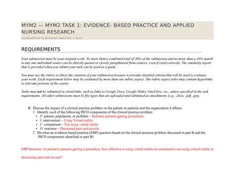 TASK Task MYM2 MYM2 TASK 1 EVIDENCE BASED PRACTICE AND APPLIED