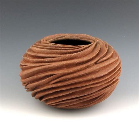 Round Carved Sculptural Ceramic Pottery Vessel Rich By Jtceramics