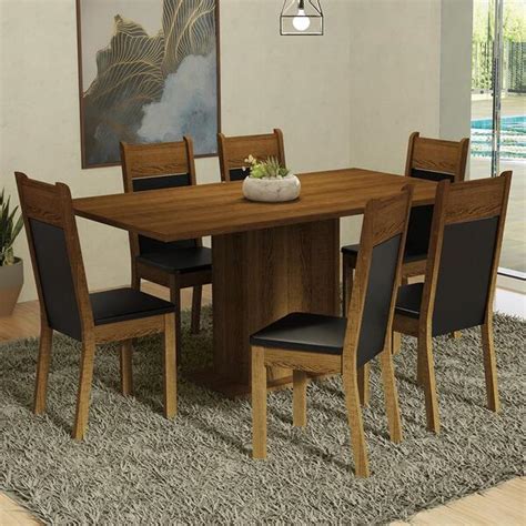 Conjunto Sala De Jantar Mesa Tampo De Madeira 6 Cadeiras Rustic Preto