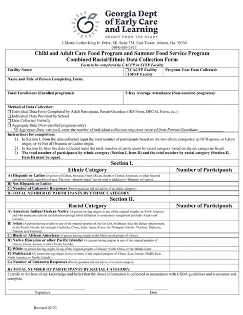 Georgia United States Combined Racial Ethnic Data Collection Form