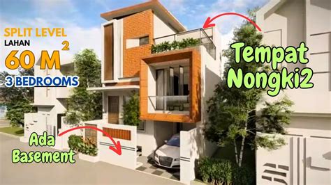 Desain Rumah Minimalis Split Level 60 Meter Persegi 3 Bedrooms Rooftop