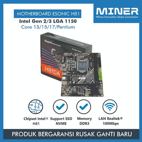 Jual Miner Motherboard H81 Esonic Processor Intel Gen 4 Lga 1150 Pentium Core I3 I5 I7 Shopee