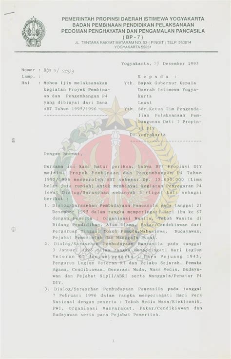 Surat Dari Kepala Bp Provinsi Daerah Istimewa Yogyakarta Kepada