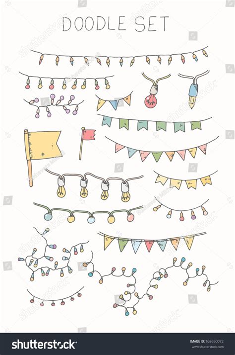 Doodle Set Bunting And Garlands Stock Vector Illustration