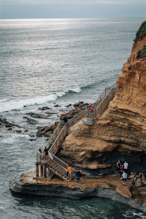 Cliffs and Staircase at Sunset Cliffs Natural Park, in Point Loma, San ...