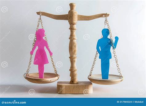 Concept Of Gender Equality Scales With Pink Female Figure And Blue Male Figure Stock