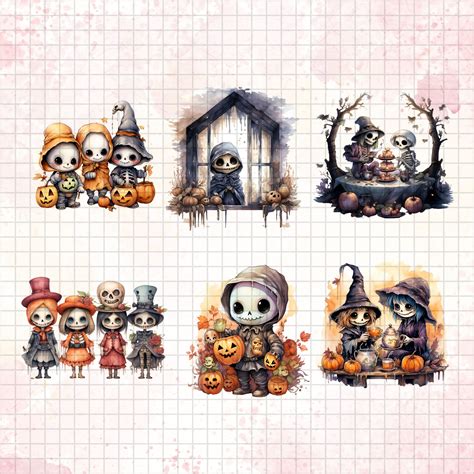 Kawaii Skeleton Clipart Halloween Clipart Cute Skeleton - Etsy