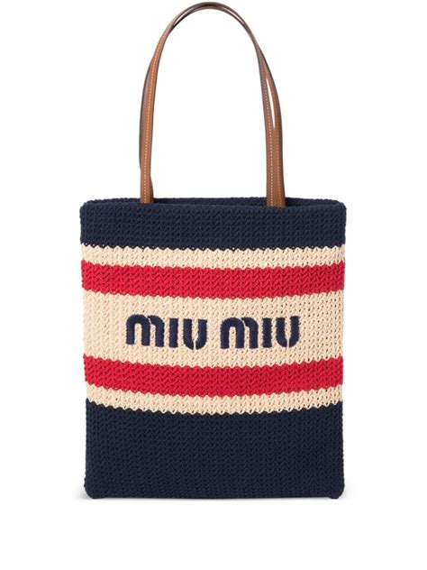 Miu Miu Striped Crochet Tote Bag Neutrals FARFETCH