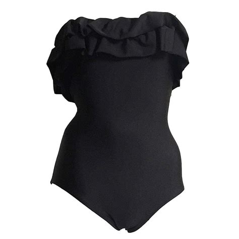 Bill Blass 70s Black Ruffled Swimsuit Size 4 At 1stdibs