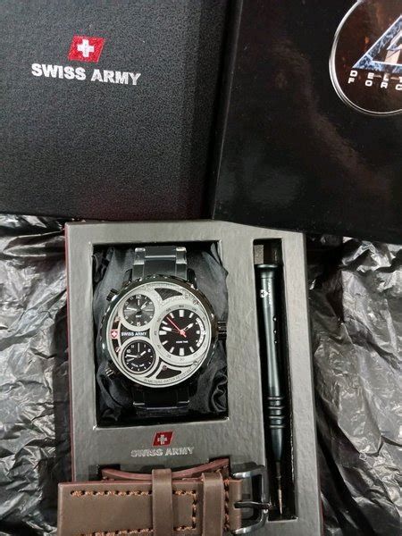 Jual Jam Tangan Pria Swiss Army Delta Force Triple Time Bonus Kulit