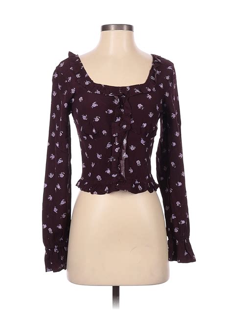 Coco Jaimeson 100 Rayon Floral Colored Burgundy Long Sleeve Blouse