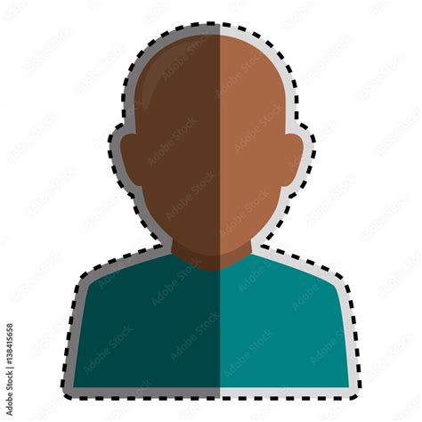 Sticker Colorful Silhouette Faceless Half Body Brunette Bald Man Vector