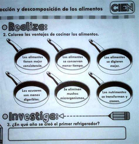 SOLVED 2 Colorea las ventajas de cocinar los alimentos occión Y