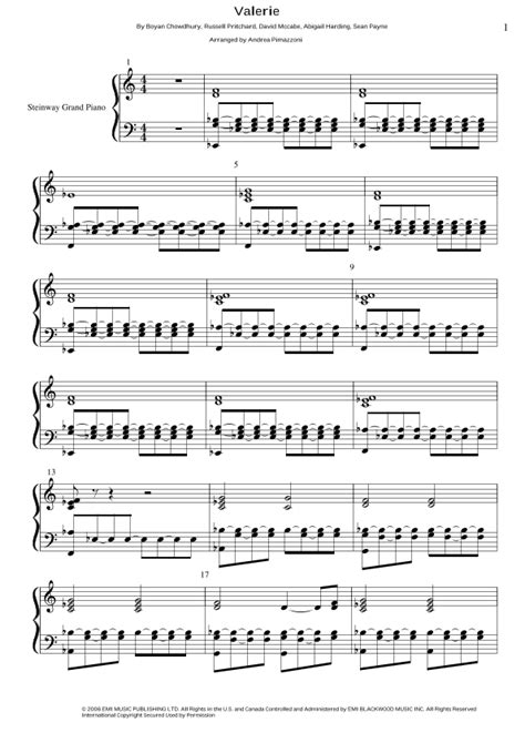 Valerie Arr Andrea Pimazzoni By Amy Winehouse Sheet Music For Easy