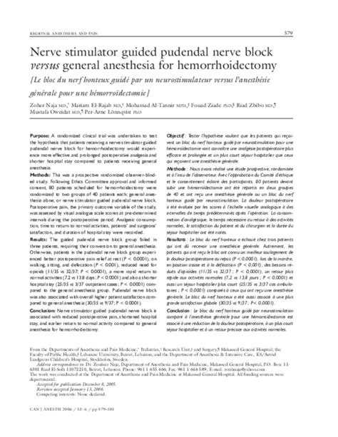 Pdf Nerve Stimulator Guided Pudendal Nerve Block Versus General