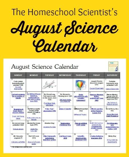 August Science Calendar The Homeschool Scientist