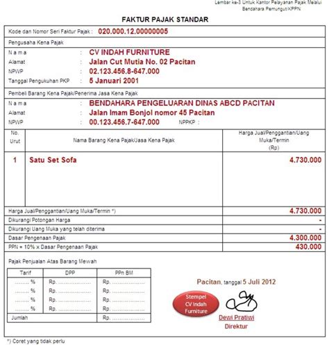 Detail Contoh Faktur Pajak Cv Koleksi Nomer 2