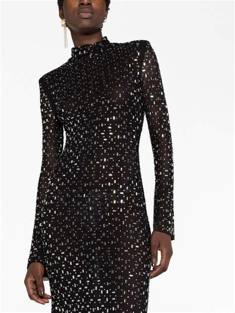 Self Portrait Rhinestone Embellished Mesh Midi Dress Farfetch