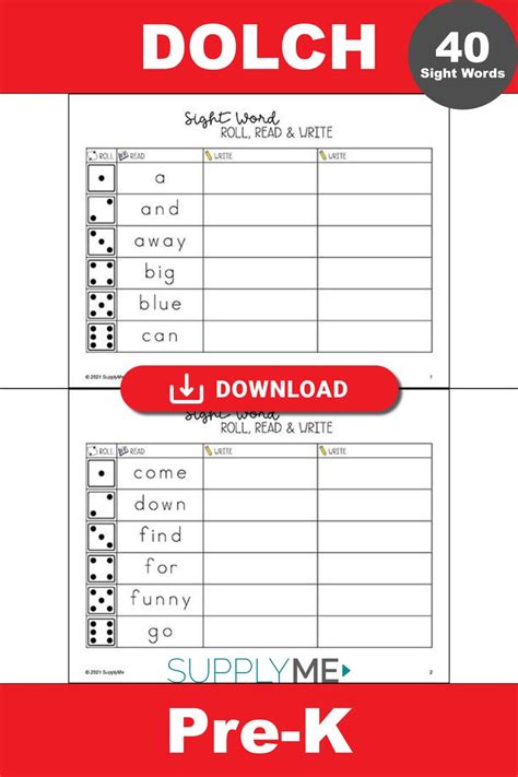 Pre Primer Dolch Sight Words Worksheets Roll Read And Write 7