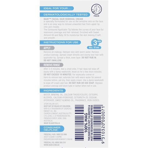 Nair Hair Removal Cream Facial Hair Remover 20g Woolworths