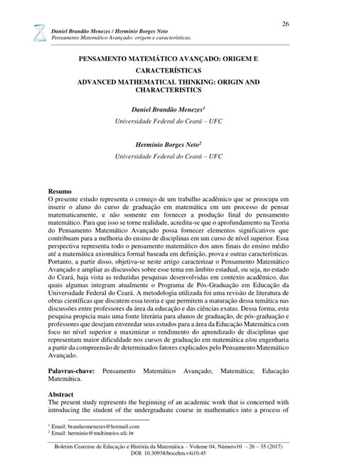 Pdf Pensamento MatemÁtico AvanÇado Origem E CaracterÍsticas