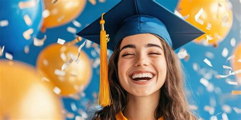 Cheerful Graduate In Cap And Gown Celebrating Graduation With Confetti