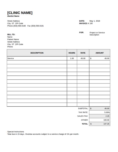 Printable Fake Dentist Receipt