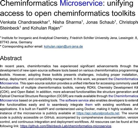 Cheminformatics Microservice Unifying Access To Open Cheminformatics